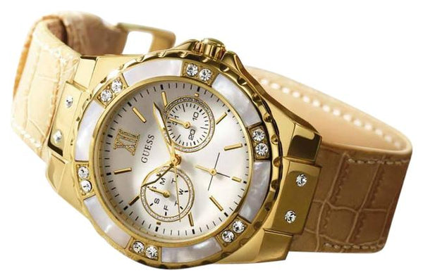 Women's Guess Beige Multifunction Leather Watch U0775L2