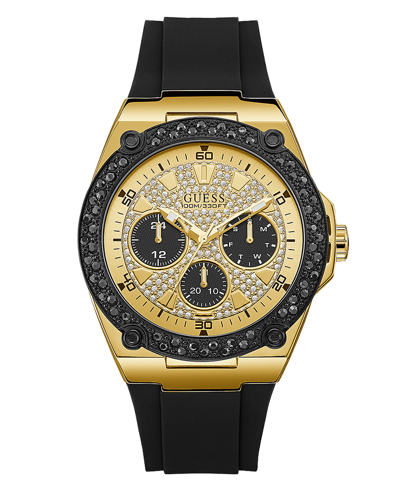 Guess Black Gold Tone Glitz Silicone Men's Watch U1257G1