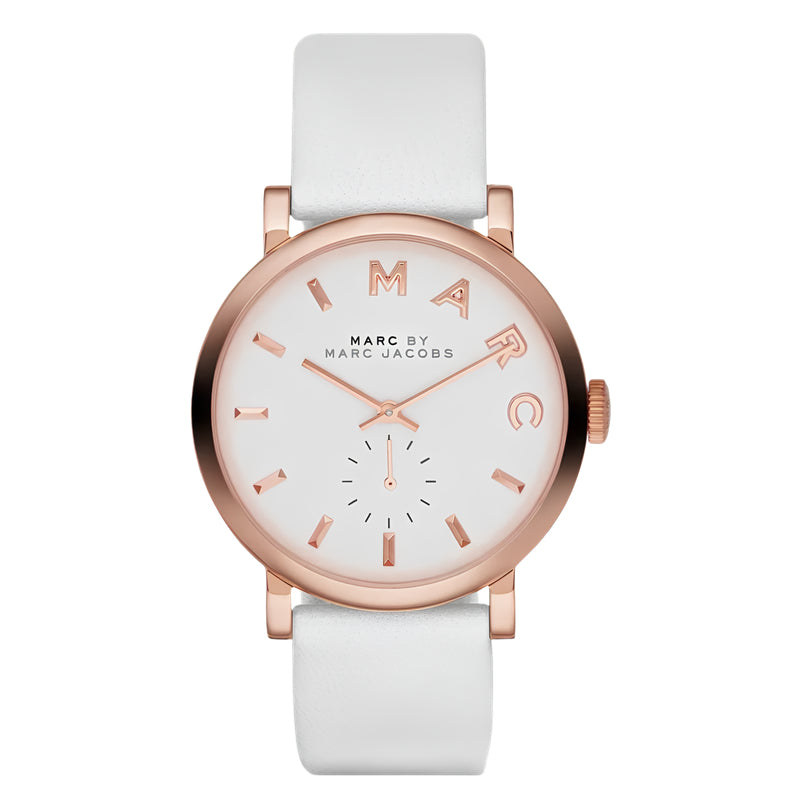 Marc By Marc Jacobs Baker White Leather Gold Rose Tone Watch MBM1283