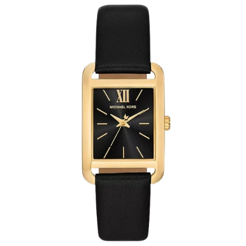 Michael Kors Monroe Three Hand Black Dial Black Leather Strap Watch for Women - MKO1027