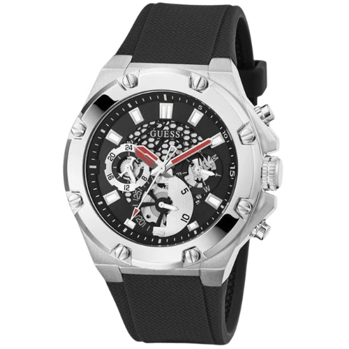 Guess Silver Case Black Silicone Strap Men's Watch GW0334G1