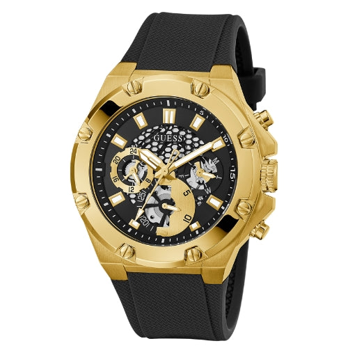Guess Gold Tone Case Black Silicone Strap Men's Watch GW0334G2