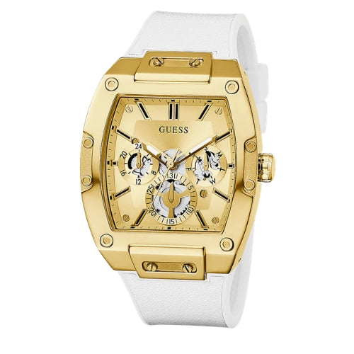 Guess Gold Case White Silicone Strap Men's Watch GW0202G6