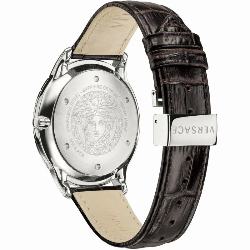 Versace Univers White Dial Brown Leather Strap Watch for Men - VEBK00118