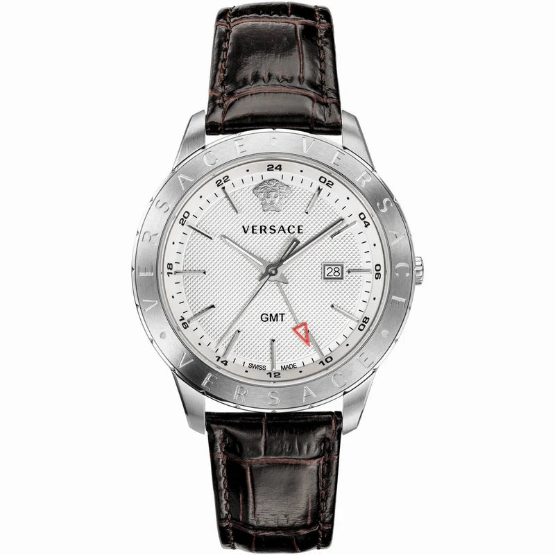 Versace Univers White Dial Brown Leather Strap Watch for Men - VEBK00118
