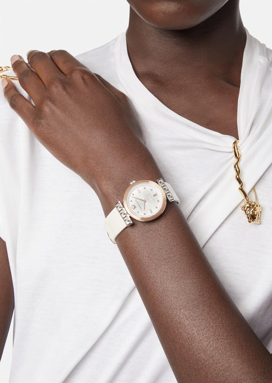 Versace Meander White Leather Strap Women's Watch - VELW00120