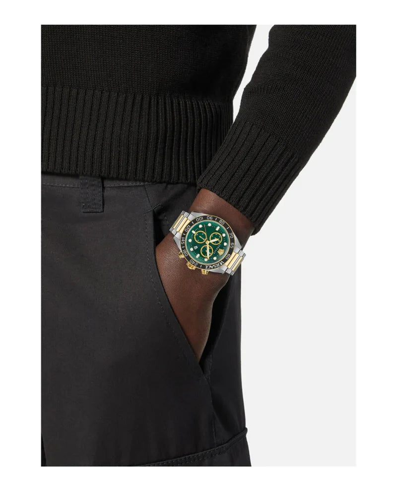 Versace Greca Dome Chrono Two-Tone Green Dial Swiss Movt Watch - VE6K00423