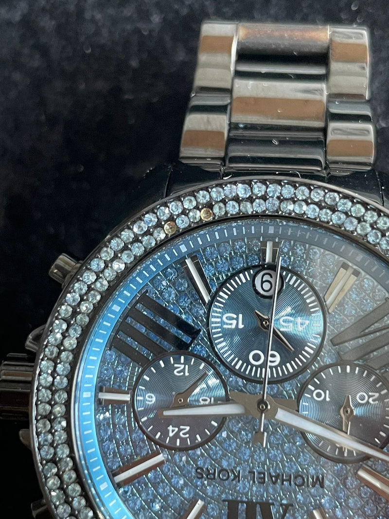 Michael Kors Wren Chronograph Blue Crystal Pave Dial Gunmetal Ion-plated Men's Watch MK6097 (DEFECT)