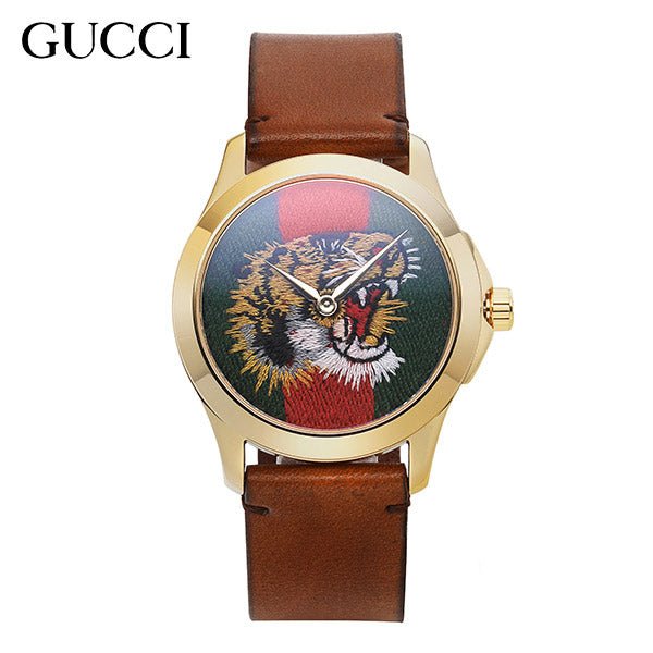 Gucci Le Marche Des Merveilles Red & Green Dial Brown Leather Strap Unisex Watch YA126497 - Image 5