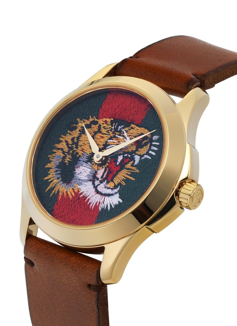 Gucci Le Marche Des Merveilles Red & Green Dial Brown Leather Strap Unisex Watch YA126497 - Image 8