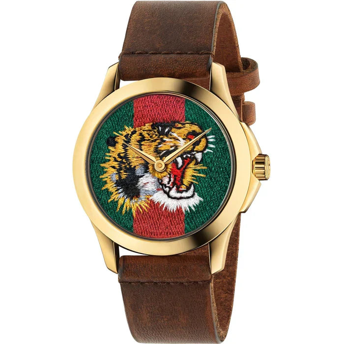 Gucci Le Marche Des Merveilles Red & Green Dial Brown Leather Strap Unisex Watch YA126497 - Image 2