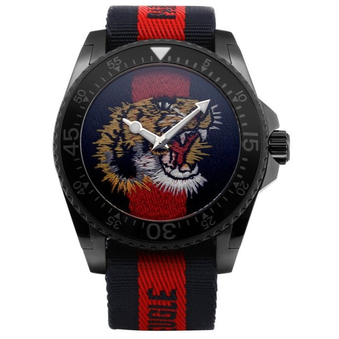 Gucci Dive Blue Red Web Dial Tiger Embroidery Men's Watch YA136215 YA136215 - Image 5
