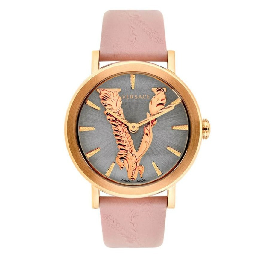 Versace Virtus Quartz Grey Dial Pink Leather Strap Watch for Women - VEHC00319 VEHC00319 - Image 4