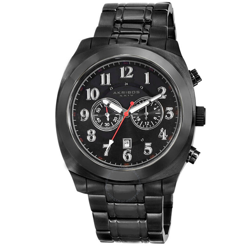Akribos Black Dial Chronograph Black PVD Stainless Steel Men's Watch AK624BK - The Watches Men & Co