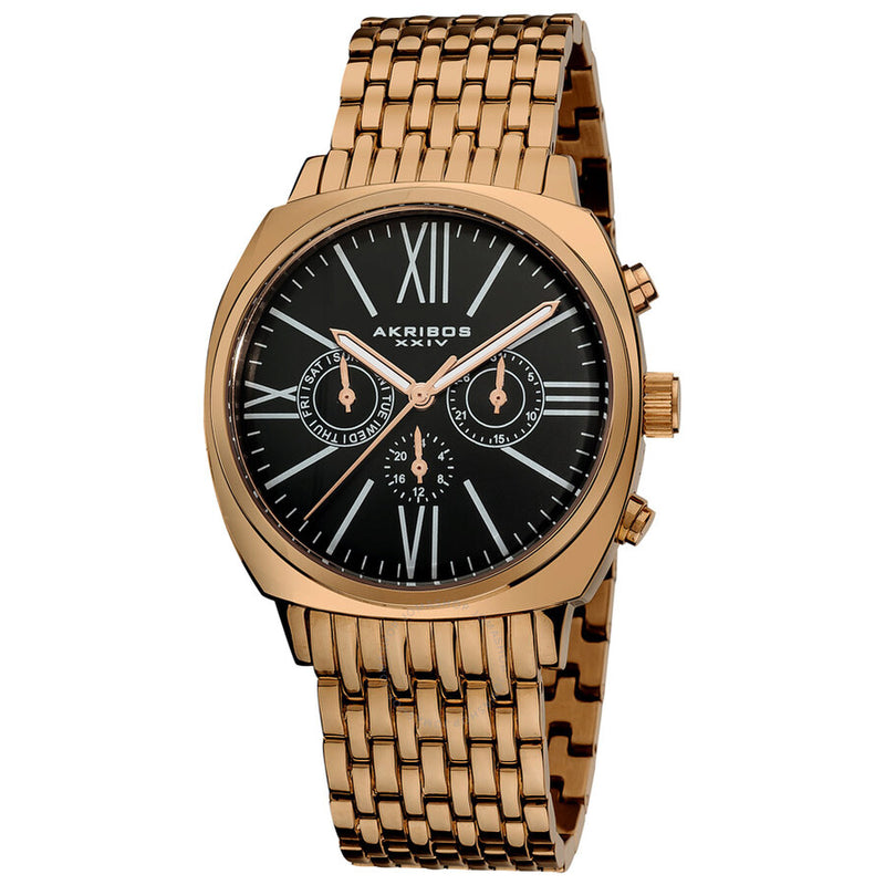 Akribos Black Dial Rose Tone Stainless Steel Men's Watch AK636RG - The Watches Men & Co