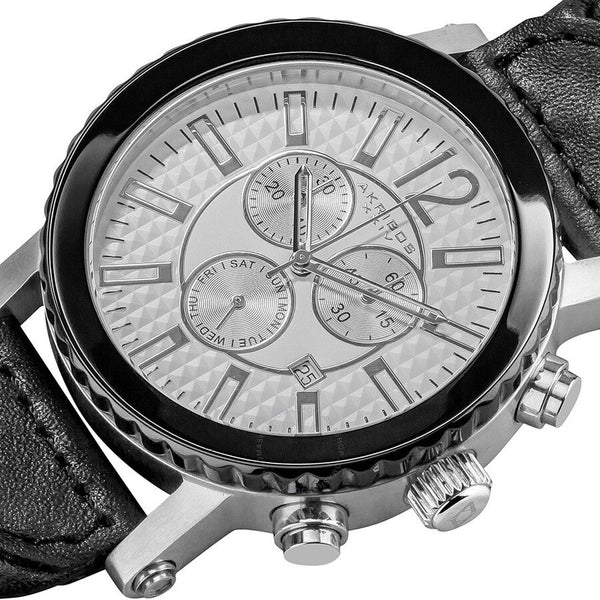 Akribos Chronograph Black Leather Men's Watch AK571BK - The Watches Men & Co #2