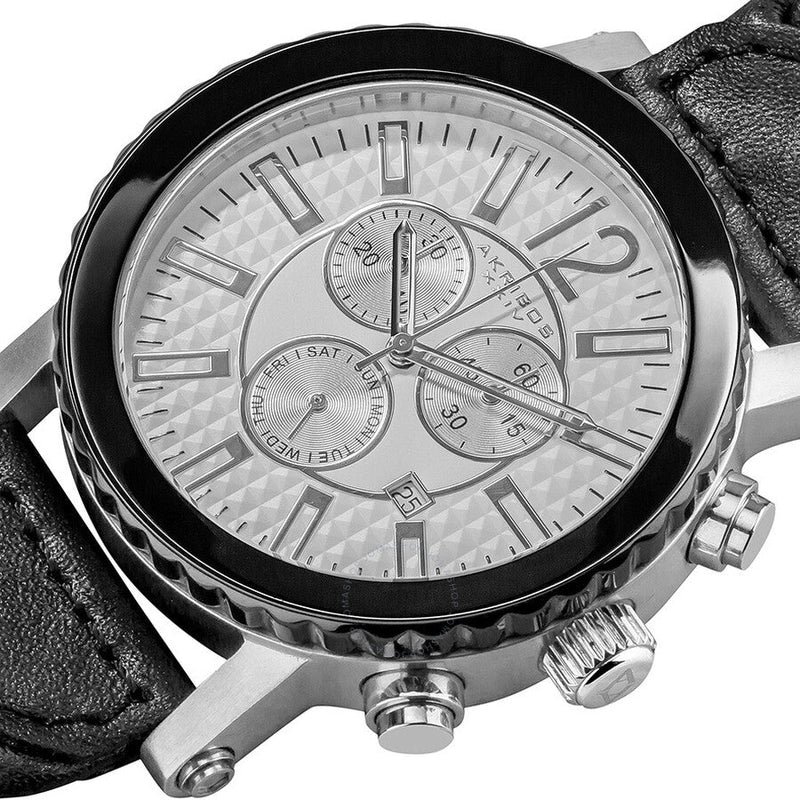 Akribos Chronograph Black Leather Men's Watch AK571BK - The Watches Men & Co #2
