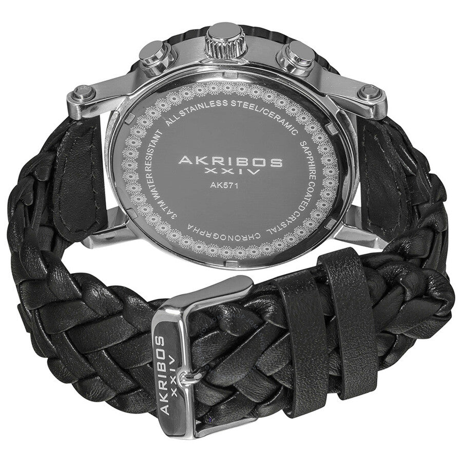 Akribos Chronograph Black Leather Men's Watch AK571BK - The Watches Men & Co #3