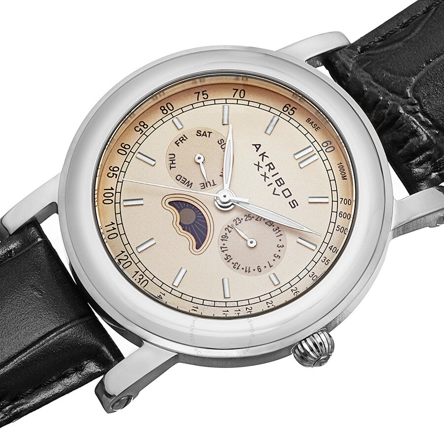Akribos Cream Dial Black Leather Men's Watch AK632SSW - The Watches Men & Co #2