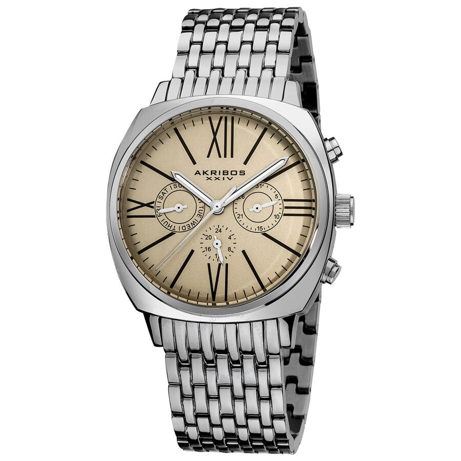 Akribos Cream Dial Stainless Steel Men's Watch AK636SSW - The Watches Men & Co