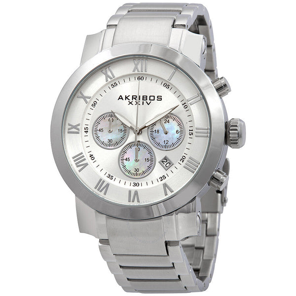 Akribos Grandiose Chronograph Silver Dial Stainless Steel Men's Watch AK622SS - The Watches Men & Co
