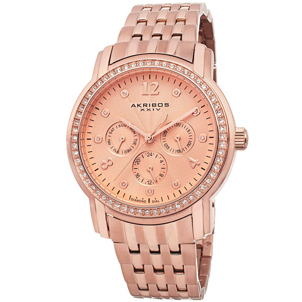 Akribos Multifunction Rose Dial Rose Gold-tone Ladies Watch AK626RG - The Watches Men & Co