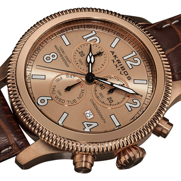 Akribos Ultimate Chronograph Rose Gold-Tone Men's Watch AK575BR - The Watches Men & Co #2