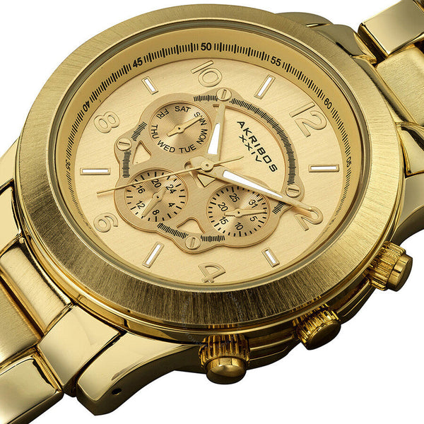 Akribos Ultimate GMT Multi-Function Gold Dial Ladies Watch AK583YG - The Watches Men & Co #2
