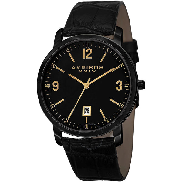 Akribos XXIV Black Dial Black Leather Quartz Men's Watch AK780BK - The Watches Men & Co