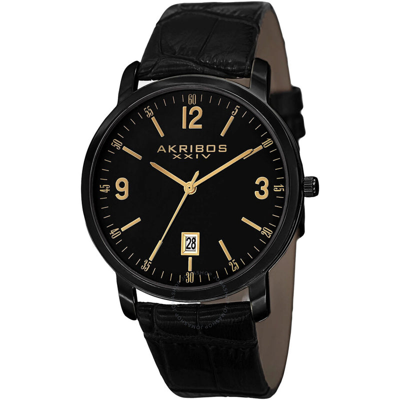 Akribos XXIV Black Dial Black Leather Quartz Men's Watch AK780BK - The Watches Men & Co
