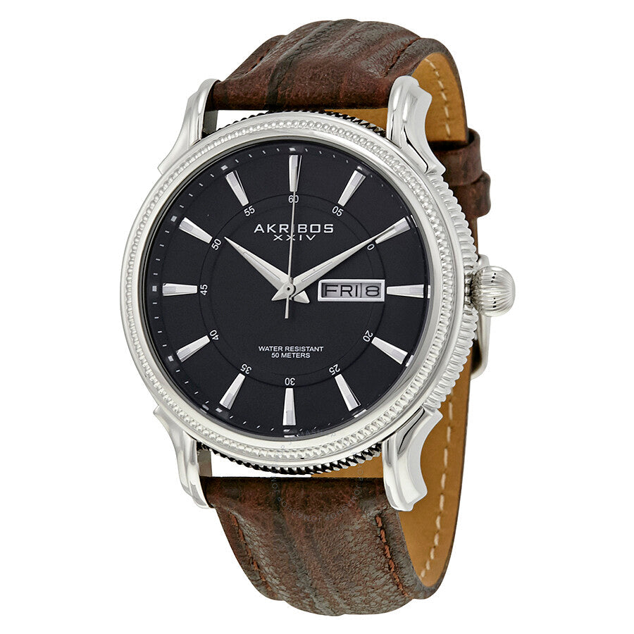 Akribos XXIV Black Dial Brown Leather Men's  Watch AK726BR - The Watches Men & Co
