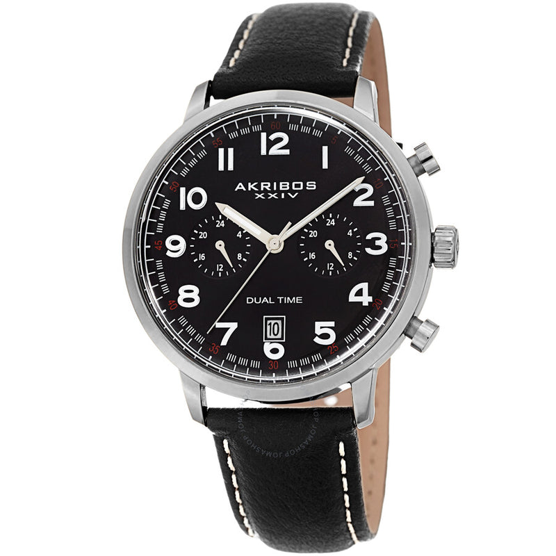 Akribos XXIV Black Dial Dual Time Men's Watch AK1023BK - The Watches Men & Co