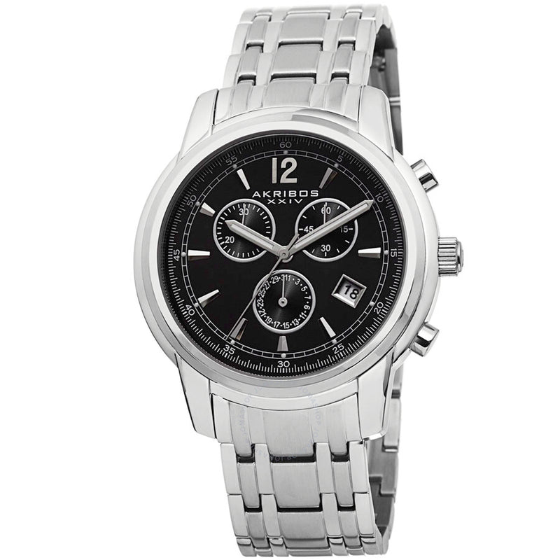 Akribos XXIV Black Dial Stainless Steel Men's Watch AK692SSB - The Watches Men & Co