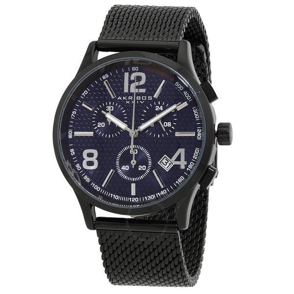 Akribos XXIV Blue Dial Black-plated Mesh Men's Watch AK719BU - The Watches Men & Co