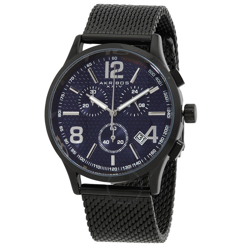 Akribos XXIV Blue Dial Black-plated Mesh Men's Watch AK719BU - The Watches Men & Co