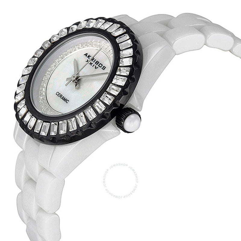 Akribos XXIV Ceramic White Mother of Pearl Dial Ladies Watch AK518BKW - The Watches Men & Co #2