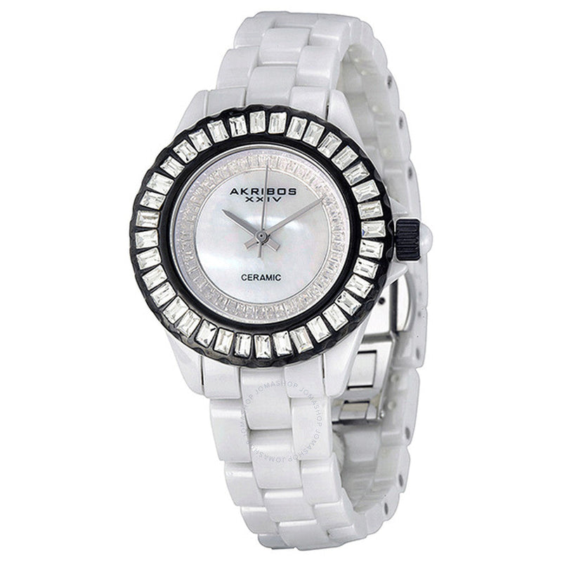 Akribos XXIV Ceramic White Mother of Pearl Dial Ladies Watch AK518BKW - The Watches Men & Co