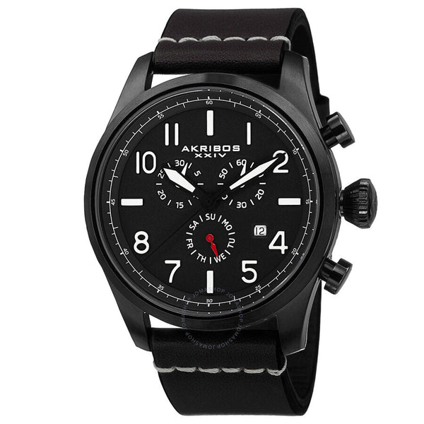Akribos XXIV Chronograph Black Dial Black Ion-plated Men's Watch AK705BK - The Watches Men & Co