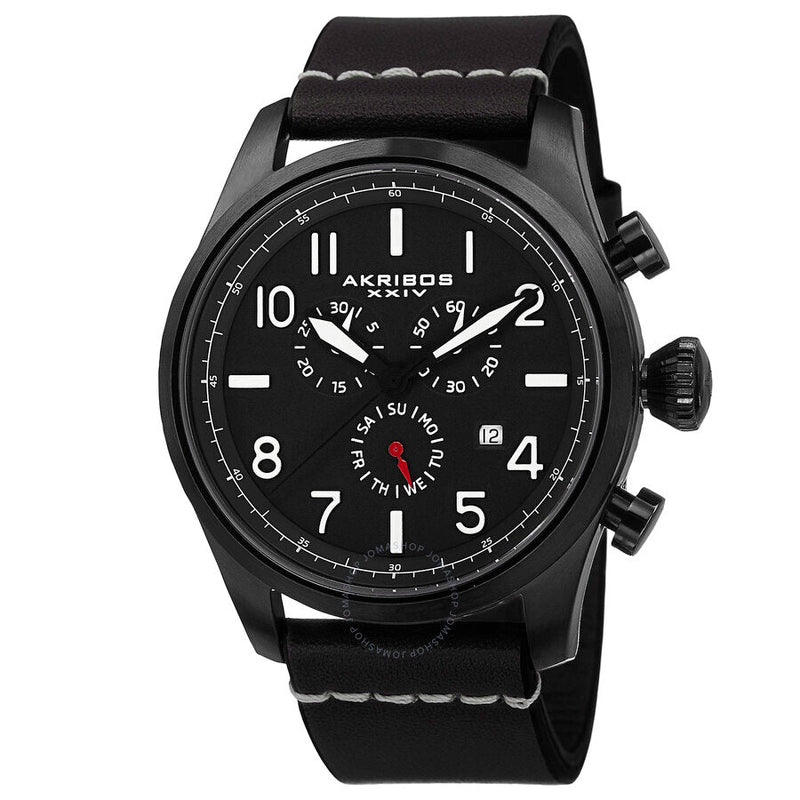 Akribos XXIV Chronograph Black Dial Black Ion-plated Men's Watch AK705BK - The Watches Men & Co