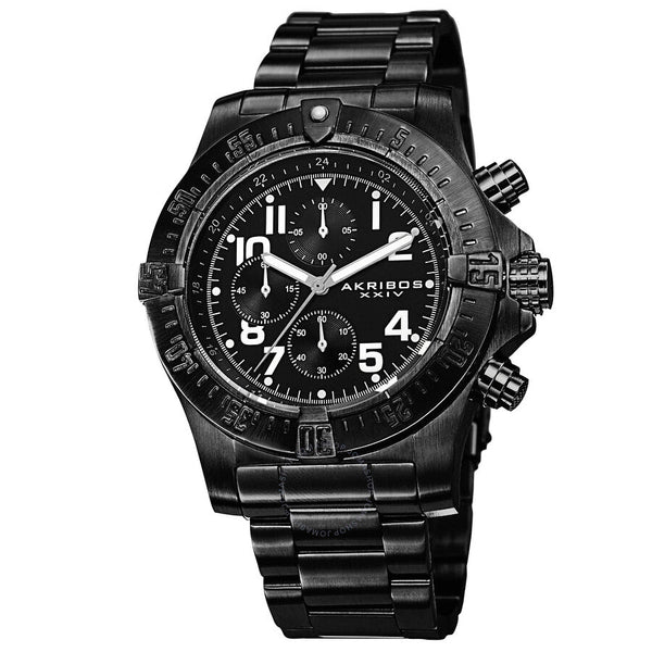 Akribos XXIV Chronograph Black Dial Black Ion-plated Stainless Steel Men's Watch AK711BK - The Watches Men & Co