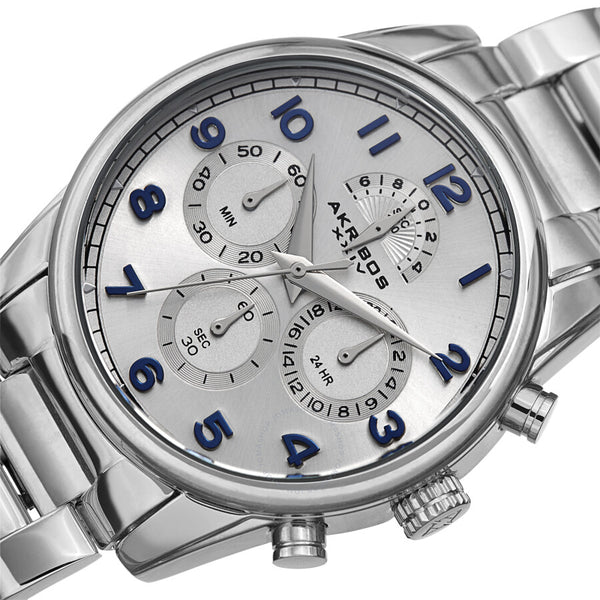 Akribos XXIV Chronograph Quartz Silver Dial Men's Watch AK1042SS - The Watches Men & Co #2