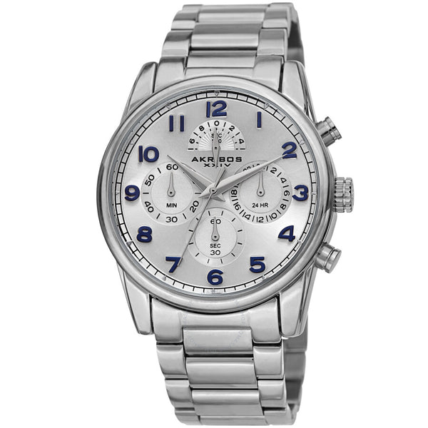 Akribos XXIV Chronograph Quartz Silver Dial Men's Watch AK1042SS - The Watches Men & Co