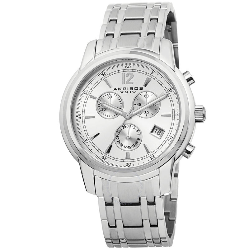 Akribos XXIV Chronograph Silver Dial Men's Watch AK692SSW - The Watches Men & Co