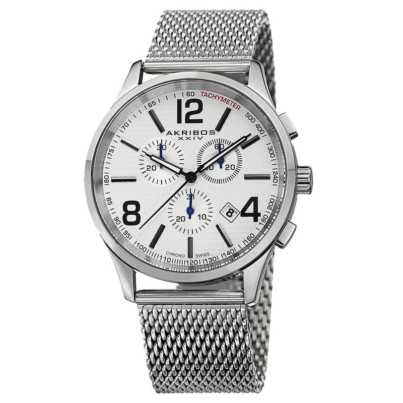 Akribos XXIV Chronograph Silver Dial Stainless Steel Mesh Men's Watch AK719SS - The Watches Men & Co