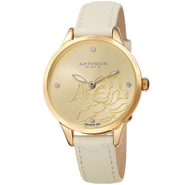 Akribos XXIV Diamond Gold Dial Ladies Watch AK1047WT - The Watches Men & Co