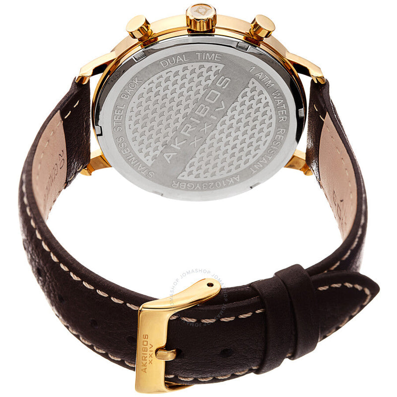 Akribos XXIV Dual Time Giold Dial Men's Watch AK1023YGBR - The Watches Men & Co #3