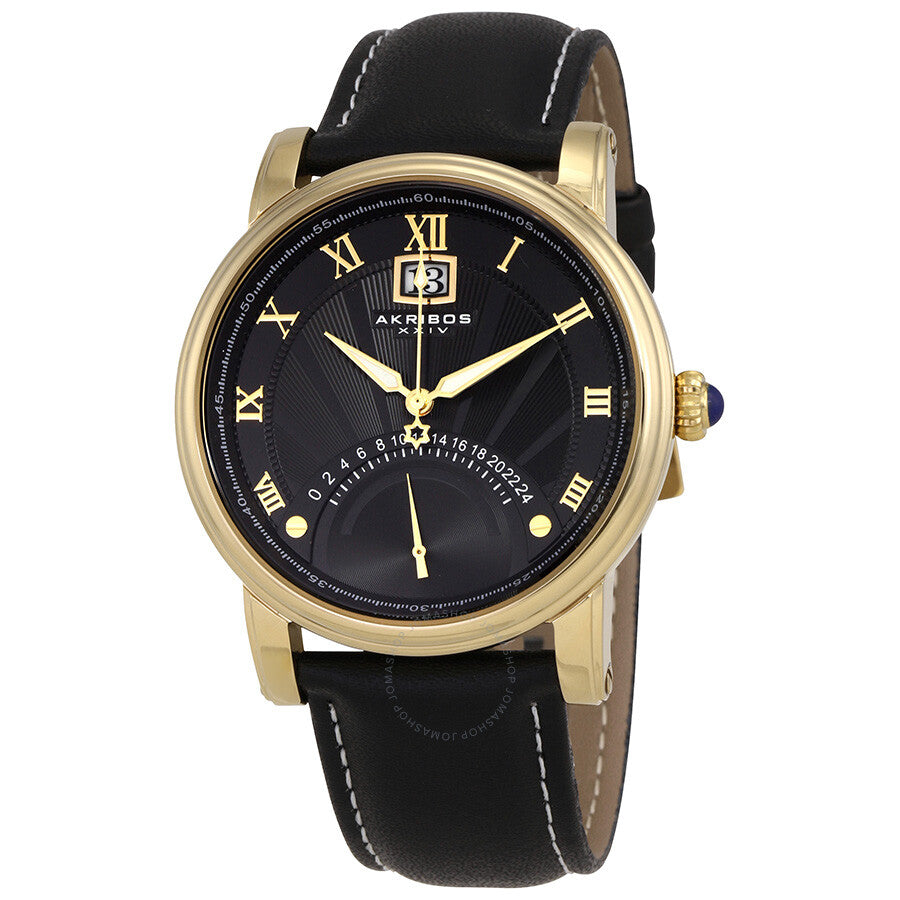Akribos XXIV Essential Black Dial Men's Leather Watch AK913YG - The Watches Men & Co