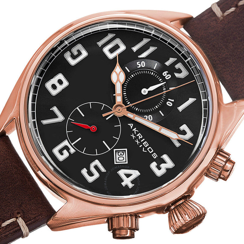 Akribos XXIV Essential Chronograph Black Dial Brown Leather Men's  Watch - The Watches Men & Co #2