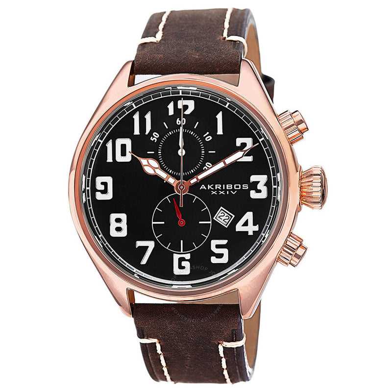 Akribos XXIV Essential Chronograph Black Dial Brown Leather Men's  Watch - The Watches Men & Co