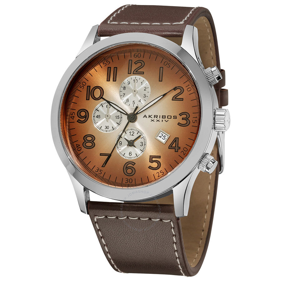 Akribos XXIV Essential Chronograph Quartz Brown-White Gradient Dial Men's Watch AK603BR - The Watches Men & Co